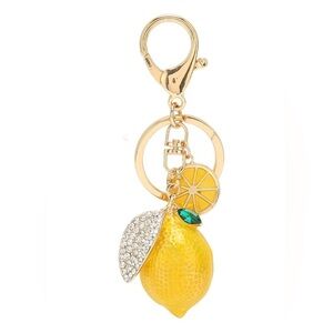 Rhinestone Lemon Keychain with Yellow Braided Strap